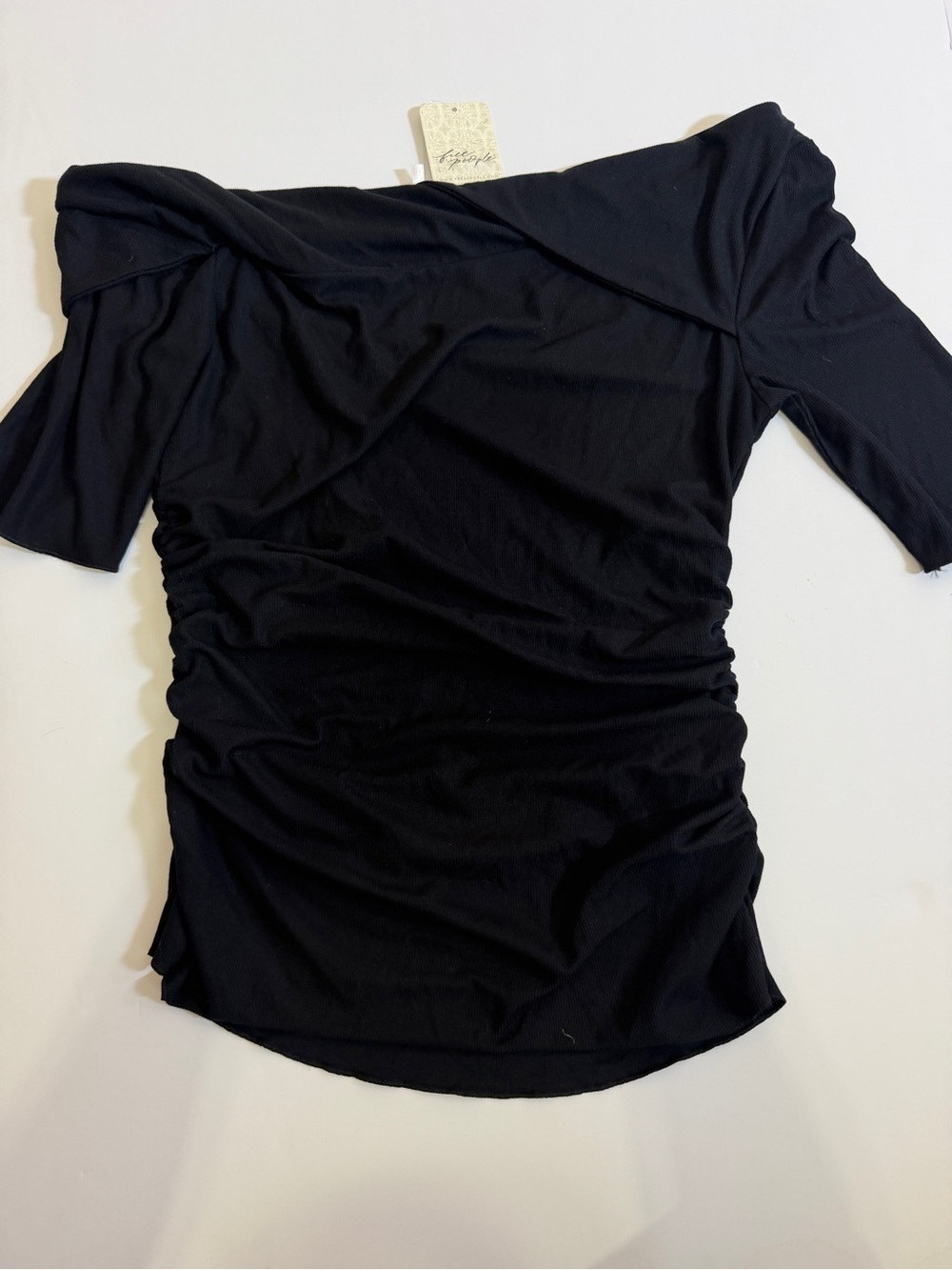 Free People Black Off-Shoulder Ruched Tunic